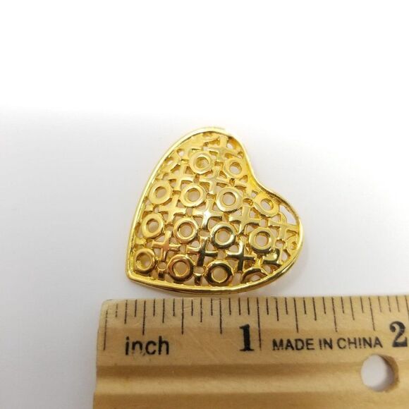 Vintage Anne Klein X's and O's Heart Shaped Brooch Lapel Pin, Gold Tone, Estate - Picture 5 of 6